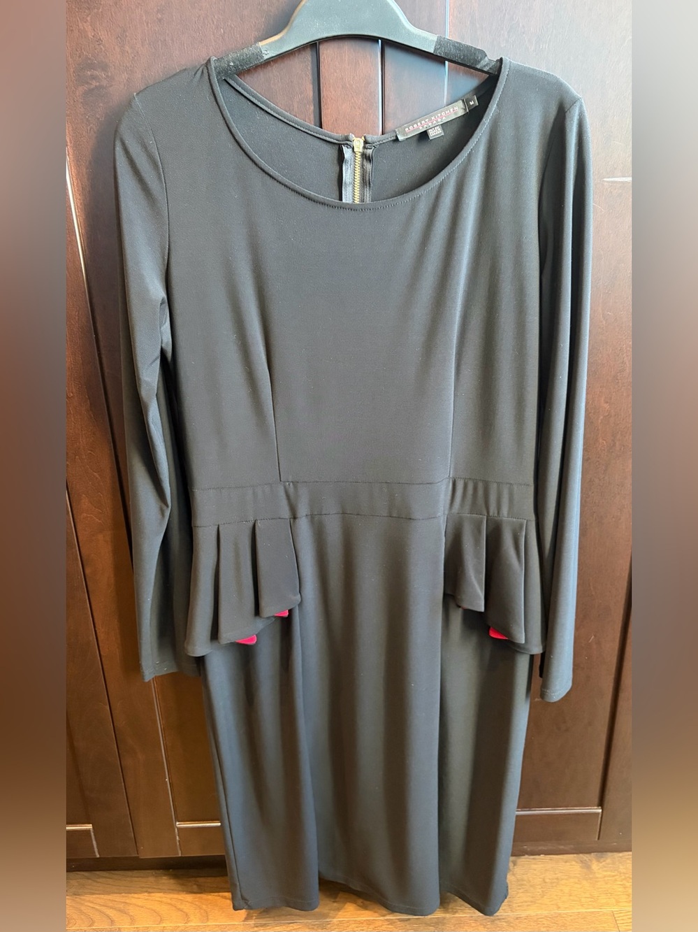 Black Long-Sleeve Peplum Dress with Red Accents